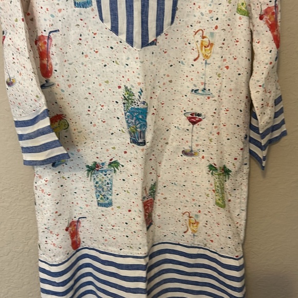 Vilagallo Blue Stripe Martini Cocktail Print Tunic Dress Linen - Picture 2 of 6